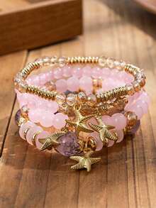 Bộ trang sức phong cách Bohemian 4 món, mặt dây chuyền hình sao biển, vòng tay hạt nhiều lớp, thích hợp đeo hàng ngày cho nữ. - Bô-hê-miêng - Xem 10