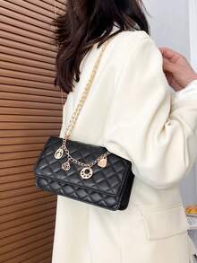 Summer New Versatile Fashion Chain Shoulder Crossbody Square Bag - Black - View 5