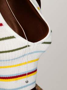 1pc Contrast Stripe Knit Ribbed Halter Neck Sweater Vest, Suitable For Beach, Evening Date, Vacation, Everyday Wear, Spring/Summer - Multicolor - View 8