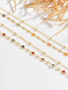 1 chiếc dây chuyền kiểu Bohemian bằng đồng, thiết kế cơ bản, hai lớp đính hạt hoa nhiều màu sắc, thích hợp cho trang phục đi biển của phụ nữ. - Nhiều màu - Xem 3