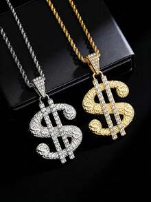 18K镀金冰花美元符号吊坠项链，闪亮嘻哈扭链说唱歌手饰品，适合街头服饰、派对和日常佩戴 - 彩色 - 查看 7