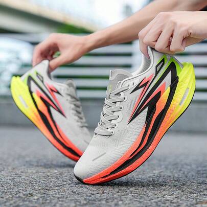 2026新款厚底爆米花碳板跑鞋，男士软底超轻减震专业马拉松跑鞋，青少年情侣运动鞋，蛇年专业健身速度跑鞋