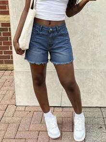 Women's Casual Loose Straight Leg Denim Bermuda Shorts Summer - Màu Xám nhạt - Xem 6