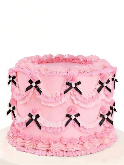 Bộ 12 chiếc nơ đen nhỏ đính ngọc trai trang trí bánh kem | Trang trí tiệc độc thân, phụ kiện nến sinh nhật, trang trí bánh ngọt lễ đính hôn, đồ dùng phục vụ tiệc cưới