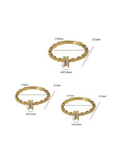 1枚S925纯银极简镂空链扣方形戒指，百搭时尚精致几何指节/中指戒指，女士款 - 方形 - 查看 6