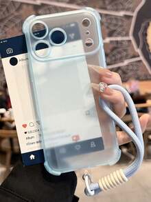 Keychain,Lanyard Luxury Matte Transparent Shock-Proof Protective Case, Compatible With IPhone 17 Pro Max, 17 Pro, 17, 16 Pro Max, 15, 14, 13, 12 Pro Max, 11, Anti-Drop Back Cover - Translucent Blue + Short Rope - View 4