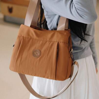 女士尼龙单肩包，多口袋拉链手提包，适合工作、旅行和上学，容量大，休闲托特包，配有可调节肩带