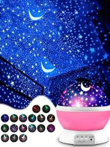 Đèn ngủ chiếu hình sao và mặt trăng xoay 360° nhiều màu sắc - Đèn LED chạy bằng USB, thích hợp để trang trí phòng ngủ và làm quà Giáng sinh. - ánh sáng đa sắc - Xem 6