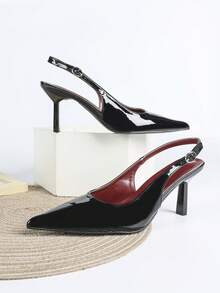 女士黑色高跟鞋，尖头套脚派对婚礼礼服鞋，7厘米细高跟 - 黑色 - 查看 5