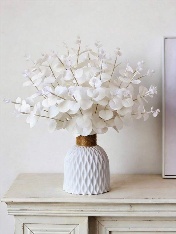 1 Set/1 Piece White Artificial Eucalyptus Flowers, Suitable For Home Decor Bouquets, DIY Wedding Gifts, Birthday Party Supplies, Tabletop Decor, Yard Decor, Wedding Bouquets, Bridal Bouquets, Artificial Flowers, Back To School Room Decor, Valentine's Day Gifts, Garden Decor, Mother's Day Gifts, Wedding Season