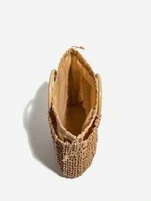 2件套新款时尚草编手提包，镂空沙滩包，大容量度假手提包 - 卡其色 - 查看 9