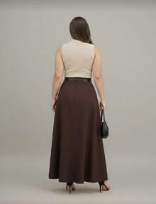 Women's Long Full Skirt, Tailored, Evangelical Fashion, Casual, Basic, Winter, High Waist, Elegant - 咖啡棕 - 查看 3