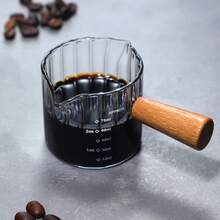 Bình đựng sữa nhỏ bằng thủy tinh borosilicate cao cấp, tay cầm bằng gỗ, họa tiết sọc dọc, kèm cốc cà phê espresso Ý dày dặn, trong suốt. - Nhiều màu - Xem 7