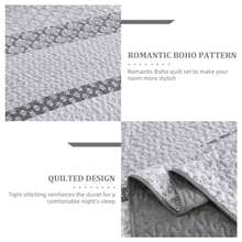 Boho Quilt Set Queen Size Gray Farmhouse Quilt Bedding Set Striped Lightweight Summer Bedspread Coverlet Bedding Set 96"x90" 3 Pieces - Gris - Ver 5