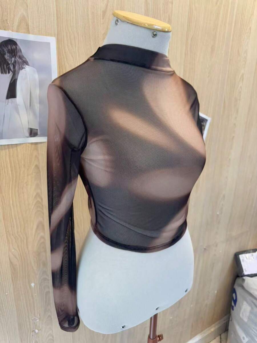 Transparent Animal Print Long Sleeve Top - cor 5 - Xem 1