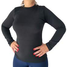 Plush Thermal Blouse Long Sleeve Raglan Second Skin Winter - Black - View 6