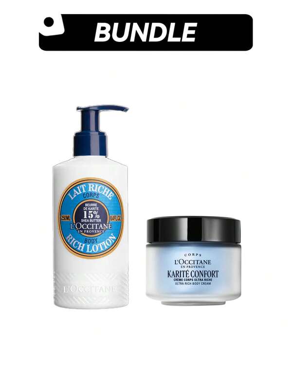 L'Occitane [Body Lotions Bundle]Shea Butter Rich Body Lotion+Shea Butter Ultra Rich Body Cream 8.4oz/250ml+6.9oz/200ml For Dry Skin