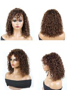 水波纹波波头假发，带刘海，真人发，无胶机织，佩戴方便，200%密度，挑染真人发波波头假发，#4/30，日常及派对适用 - S4/30 - 查看 4