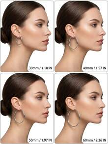 1对316L不锈钢2毫米粗圈耳环（30毫米/40毫米/50毫米/60毫米），防水不褪色金银色圆形耳环，低过敏性日常必备首饰/耳环，女士耳环，耳环，女士耳环 - 金黃色 - 查看 4