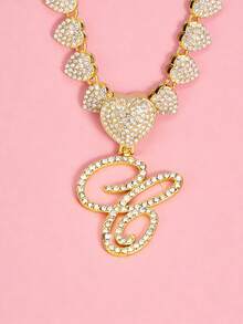 字母吊坠项链 迈阿密链条项链 女士嘻哈镶钻字母吊坠项链 珠宝礼物 - 愛心字母項鍊 - 查看 4