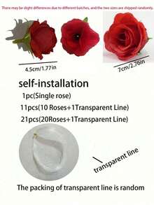 20pcs/10 Red Roses + 1 Roll 500cm Transparent Rope, Hanging Small Red Roses For Wedding Decoration, Hanging Red Roses Artificial Silk Flowers - Suitable For Wedding Arch, Party, Bridal Shower, Bouquet, Party Centerpiece And Ceiling Decoration - Perfect Gift For Wedding Planners And DIY Enthusiasts, Birthday Graduation Gift, Suitable For DIY Wedding Decoration, Bridal Shower, Wedding Bouquet, Party Centerpiece, Ceiling Decoration - Red - View 8