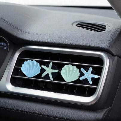 4pcs Cute Starfish & Shell Combination Car Air Vent Decor, Summer Ocean Car AC Vent Decoration, Women's Holiday Party Gift, No Fragrance - For Decoration Only