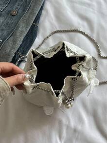 1pc White Butterfly Embroidered Crossbody Bag, Featuring Metal Chain Strap For Elegant & Versatile Look - White - View 11