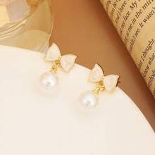 Pearl Earrings For Women, Luxury Earrings Pendant Elegant Bow Decor Unique Design Earrings - Gold - View 2