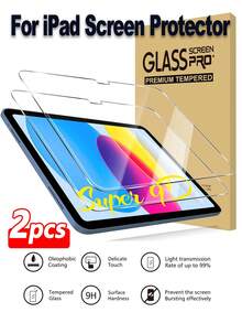 ZYONS 2pcs Tablet Screen Protector, Full Coverage Tempered Glass Screen Protector, Compatible With Apple 11 A16 Tempered Glass Film 11th Gen 11-Inch 2025 Model Tempered Glass Screen Protector, Supports Face ID Compatible With Apple Pencil Touch Anti-Fingerprint Anti-Blue Light Anti-Scratch Anti-Explosion High Definition Transparent Easy Installation No Bubbles Compatible With IPad Air 11/Pro 13/7/8/9/10/11th Gen All Models 7.9/8/9.7/10.2/10.5/10.9/11/12.9/13 Inch 2023/2024/2025/2026/M2/M3/M4/M5 Tablet Screen Protector - Clear - View 3