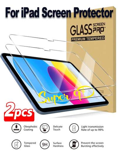 ZYONS Blue Tablet Screen Protector Film 2pcs 11 A16 Tempered Glass Screen Protector, Full Screen Coverage, Compatible With IPad 11th Generation, Face ID & Apple Pencil, Anti-Fingerprint, Anti-Blue Light, Scratch-Resistant, Bubble-Free, Fit Compatible With Ipad Air 11/Pro/1/2/3/4/5/6/7/8/9/10/11, 7.9/8/9.7/10.2/10.5/10.9/11/12.9/13 Inch 2018/2019/2020/2021/2022/2023/2024/2025/M2/M3/M4 Mother's Day Gift