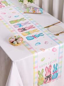1 tấm khăn trải bàn Phục Sinh, họa tiết thỏ và nơ nhiều màu sắc, trang trí nhà kiểu nông trại trong nhà/ngoài trời, trang trí bàn ăn nhà bếp mùa xuân, trang trí nhà cửa cho lễ Phục Sinh, kích thước 13x70 inch. - Nhiều màu - Xem 7