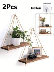 Bộ 1/2/3 món đồ trang trí treo tường tối giản Milania, giá để cây, kệ treo cây trong nhà, kệ đựng đồ gắn tường, kệ gỗ dây thừng mộc mạc kiểu nhà nông thôn, kệ đựng đồ bằng vải dệt phong cách Boho, thích hợp trang trí nhà cửa, phòng tắm, văn phòng, ban công, phòng ngủ, phòng khách. - Nhiều màu - Xem 12