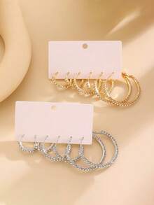 6 đôi bông tai đính đá hình chữ C phóng đại thời trang, trang sức dự tiệc sang trọng - Vàng - Xem 7