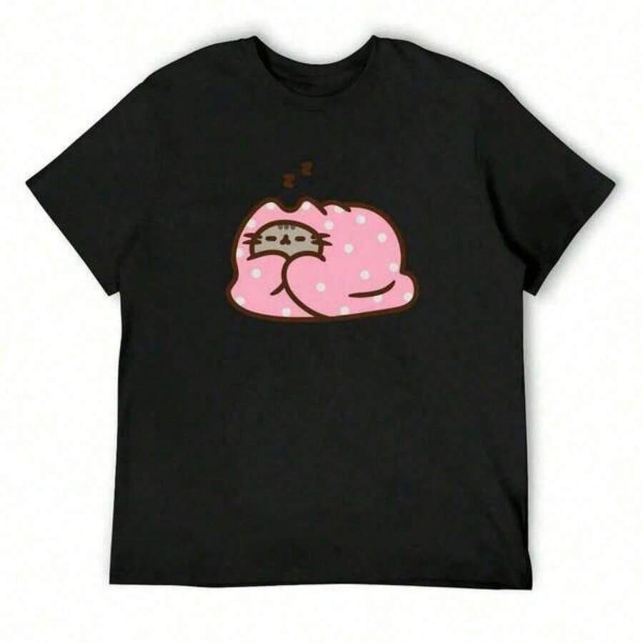 2026 New Arrival Cozy Pusheens Nap Time T-Shirt Street Wear Vintage Anime Shirt Valentines Clothes Clothing Fitted T Shi - 黑色 - 查看 1