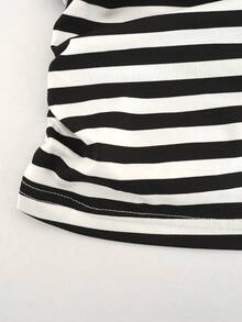 女士黑白条纹褶皱抹胸上衣 | Y2K 无袖露脐抹胸上衣沙滩装扮，优雅女士衬衫，休闲女士衬衫，派对上衣，夏季度假装扮 - 彩色 - 查看 5