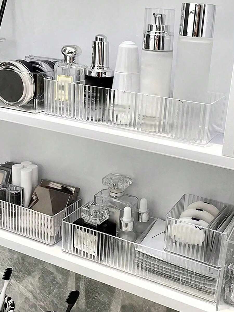 1 pièce Boîte de rangement avec miroir, convient pour les cosmétiques, la coiffeuse, les soins de la peau, les rouges à lèvres, les bijoux, le rangement de salle de bain, les vacances à la plage, la salle de bain, la chambre, grande capacité - Transparent - Voir 1