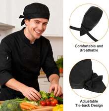 3 Pack Tie Back Chef Hats, Adjustable Chefs Hats Adults Chefs Bandana Skull Cap Breathable Cooking Hat Men Women - View 8