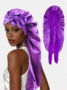 1pc Women's Stretchy Ribbon Long Tube Satin Sleep Cap, Hair Care Cap, Long Hair Head Cover, Suitable For Daily Use - Multicolor - View 21
