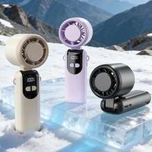 便携式手持电风扇，轻巧数码显示屏，5档风速涡轮风扇，随时随地保持凉爽 - 可手持和掛脖 - 查看 10