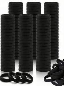 300/200/100/10pcs Black High Elasticity Hair Ties, High Elasticity Seamless Hair Ropes, Soft Hair Ties, Suitable For Daily Styling, Back To School, Halloween, Soft And Fluffy, College Dorm Essential, Camping Essential, Holiday Essential, Summer. - Black - View 6