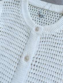 Áo khoác cardigan dệt kim tay ngắn cổ tròn mới mùa hè của FOR BEAUTY, áo nữ dáng rộng khoét lỗ mỏng cài nút màu trắng, kiểu dáng thường ngày đa năng, phù hợp cho đi mua sắm, dạo phố, dã ngoại, lễ tốt nghiệp, tiệc tùng mùa xuân. - trắng - Xem 11