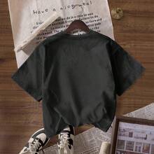Nueva camiseta popular para mujeres europeas y americanas, informal, multicolor, de cuello redondo, manga corta, sencilla, a la moda, deportiva, de color sólido, holgada y estampada. - Negro - Ver 4