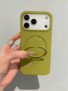 Magnetic 1pc Luxury Matte Silicone Invisible Ring Holder Phone Case, Compatible With IPhone 17 Air 16 15 14 13 12 11 Pro Plus Max, Supports Wireless Charging - Dark Green - View 1