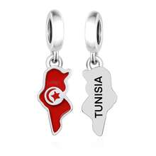 HuooNew 1件 S925 純銀突尼西亞地圖吊墜，紅色樹脂星月符號附 TUNISIA 刻字，DIY 手鍊珠飾吊墜 - 銀色 - 查看 5