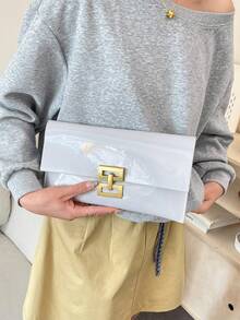 2026 New Crocodile Embossed Envelope Clutch Bag, High-Quality Minimalist Women's Underarm Bag, Large Capacity Solid Color Glossy Handbag - White - View 3