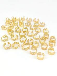 42pcs Metal Minimalist Fashion Hair Ties, Charm Hair Beads, Openable Personalized Hair Accessories,Summer,Holiday,Travel - Gold - View 3