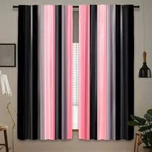 2D Flat, 2D Printing 2pcs, Elegant Black & Pink Gradient Curtains - Polyester, Light Filtering Rod Pocket Drapes For Bedroom, Living Room, Office - Semi-Transparent, Fashionable Home Decor With Sleek Black Rods, Office Window | Modern Curtains |, Dec - 2pcs - 查看 1