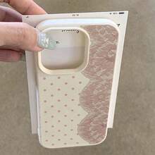 1pc TPU Material Pink Polka Dot Lace Pattern Phone Case Compatible With Iphone 17 Pro Max/17/16 Pro Max/15/13/12/11, S20 FE/A15/S24/A55, Note 11/Note 12/Note 13 Pro, Full Coverage Anti-Drop Soft Protective Phone Case - White - View 3