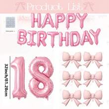 22pcs 16-Inch Pearl Pink Birthday Banner With Pink Bow, 18th Birthday Party Decoration Balloon Set - View 3