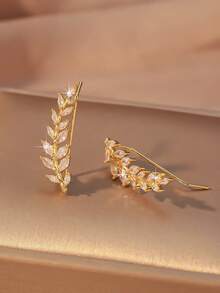 一对高端时尚超闪亮锆石镶嵌叶子设计耳环，创意珠宝耳环，适合女性佩戴 - 樹枝耳排 - 查看 4